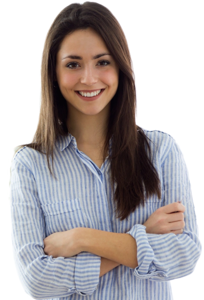 business young woman looking camera office cutout